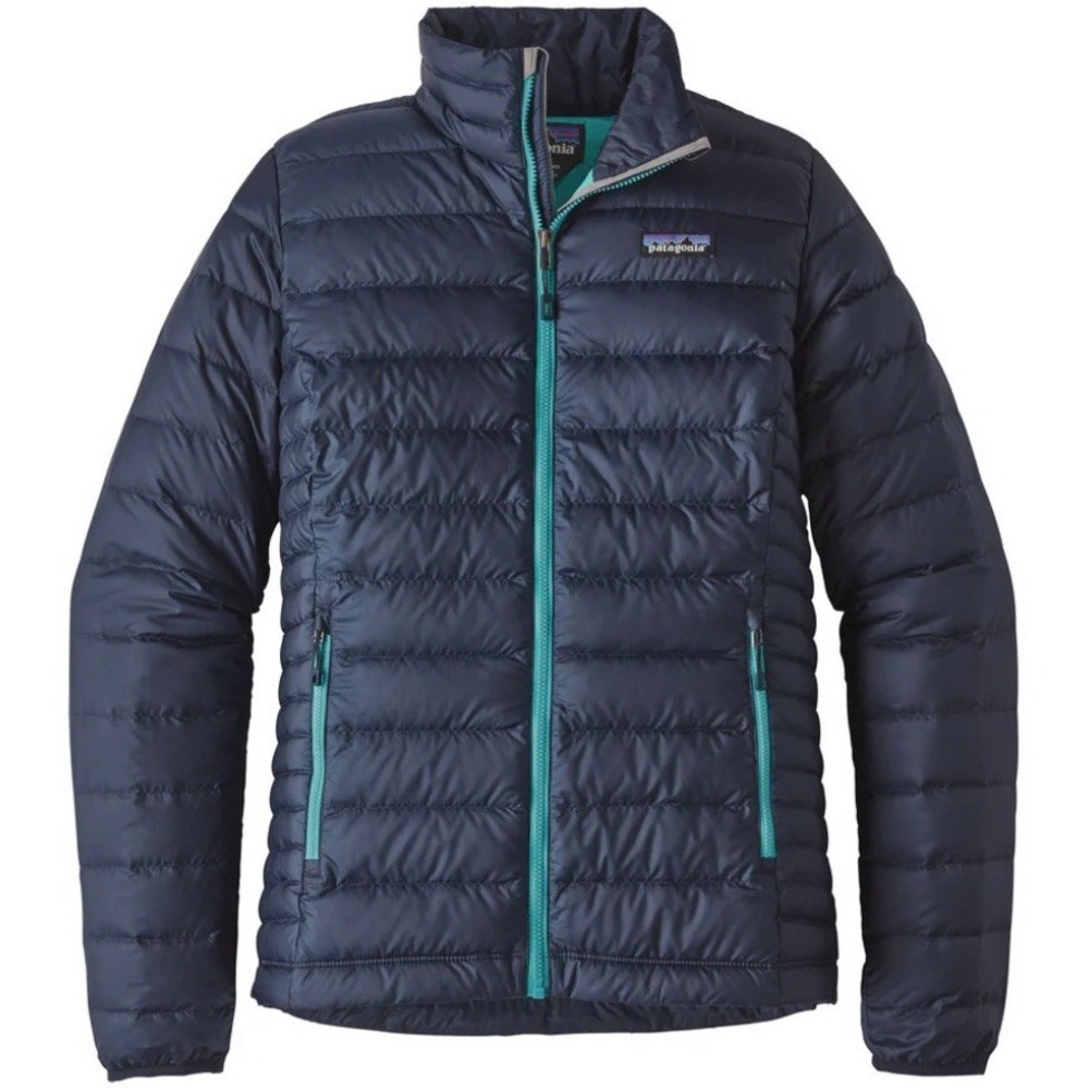 Patagonia Down Puffer Jacket Full Zip Women Sz-XS Navy & Turquoise Quilted P8